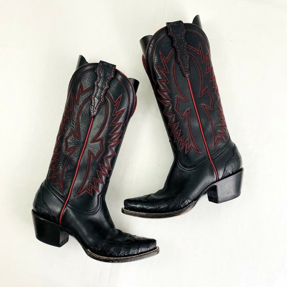 Heritage Shoes - Heritage Cowboy Boots Black Red Leather Crocodile